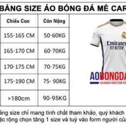 bảng size áo đá bóng