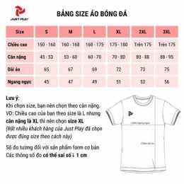 giao diện app bảng size áo bóng đá